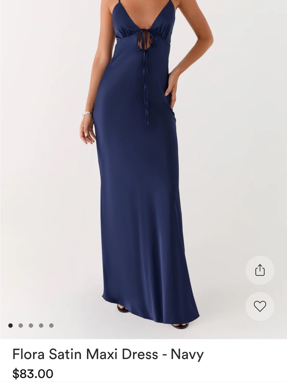 Peppermayo Navy Satin Maxi Dress with Tie-Front